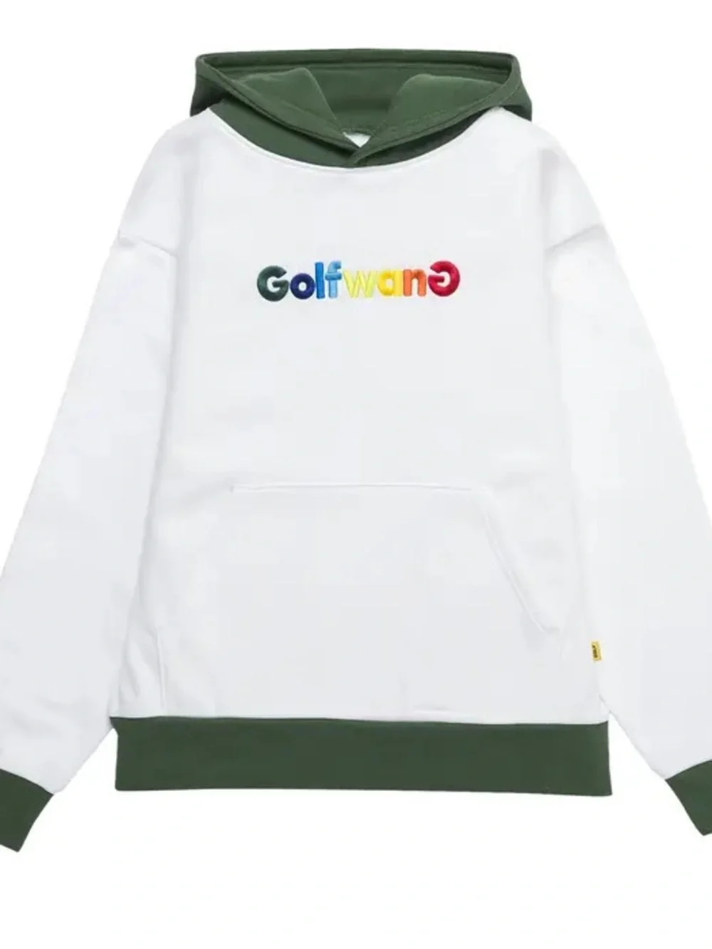 Golf Wang / Tyler the Creator White Hoodie with Green Hood and Trim / happy logo
